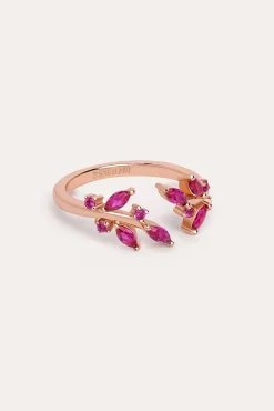 Anillo Buganvilla Raspberry Plata Baño Oro