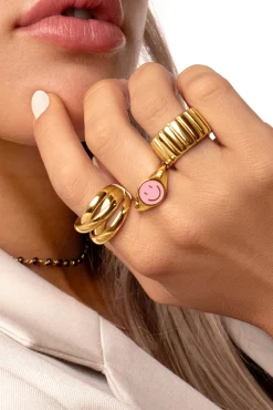 Anillo Smiley Rose Enamel Baño Oro