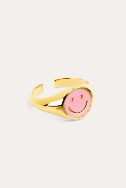 Anillo Smiley Rose Enamel Baño Oro