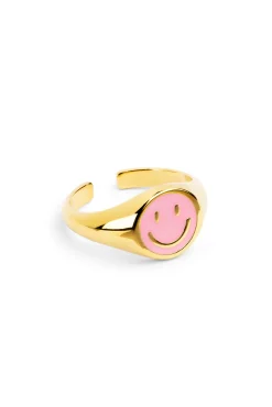 Anillo Smiley Rose Enamel Baño Oro