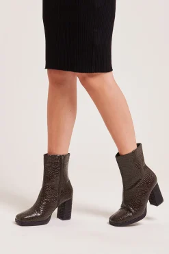 Botines De Punta Cuadrada Efecto Cocodrilo