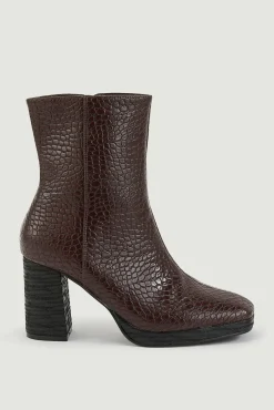 Botines De Punta Cuadrada Efecto Cocodrilo