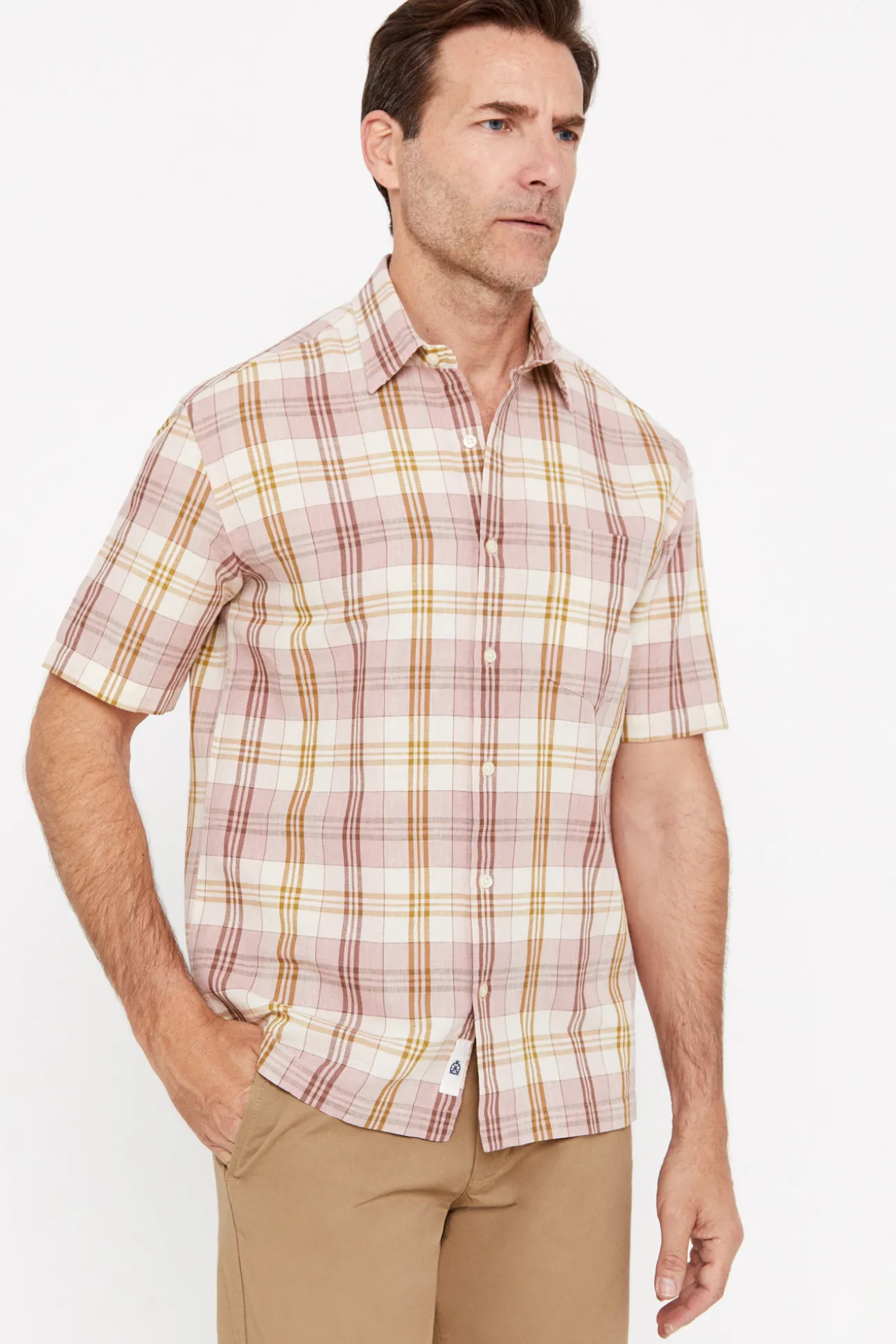 Camisa Cuadros Lino Algodon Manga Corta