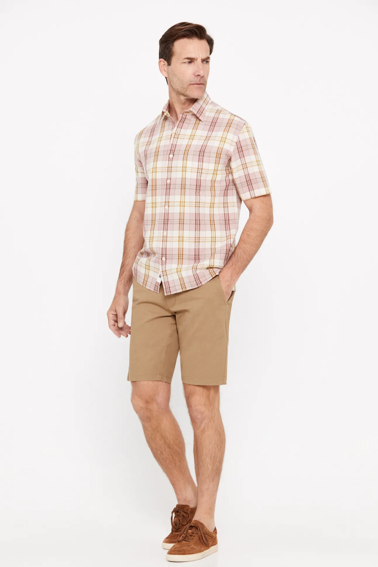 Camisa Cuadros Lino Algodon Manga Corta