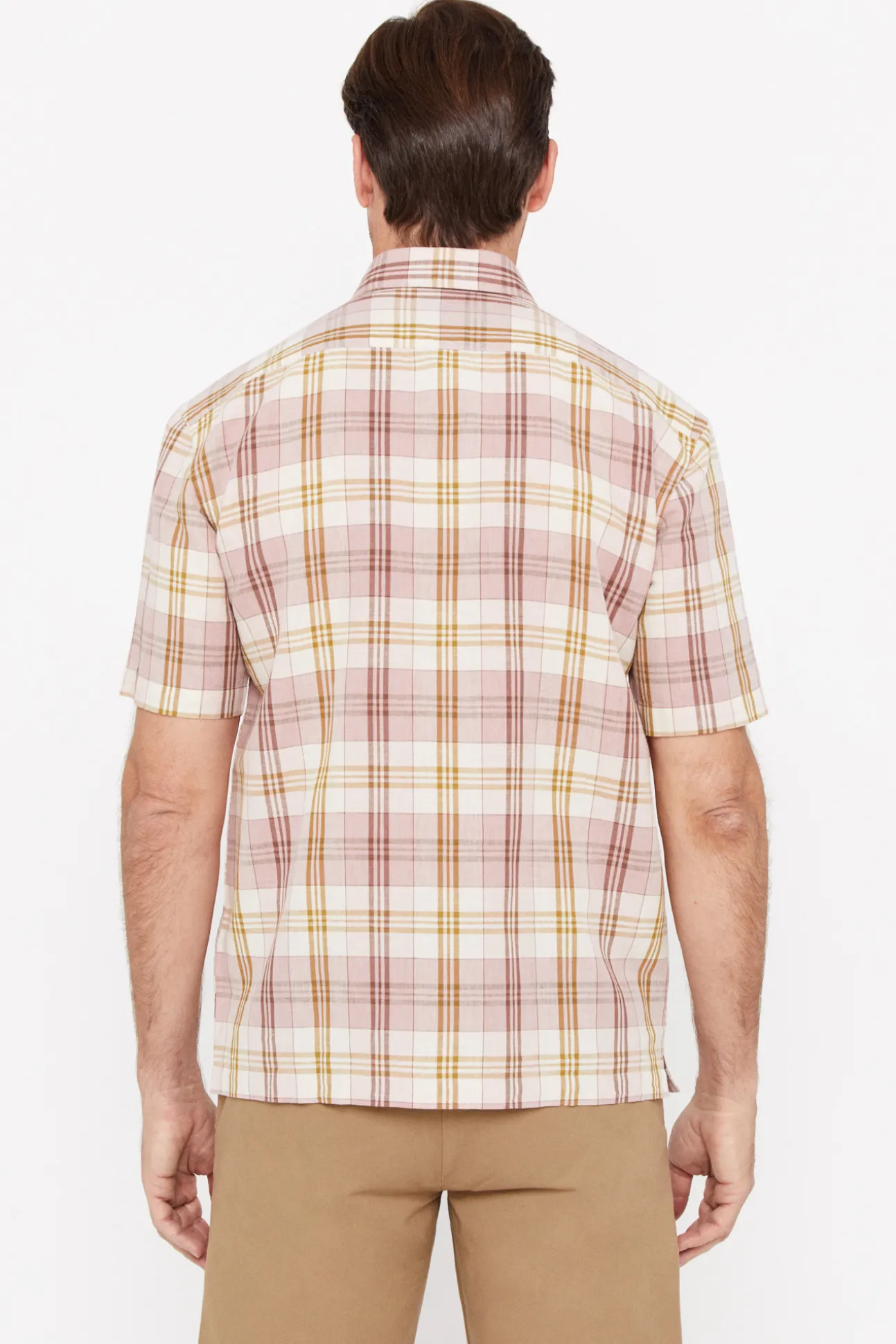 Camisa Cuadros Lino Algodon Manga Corta