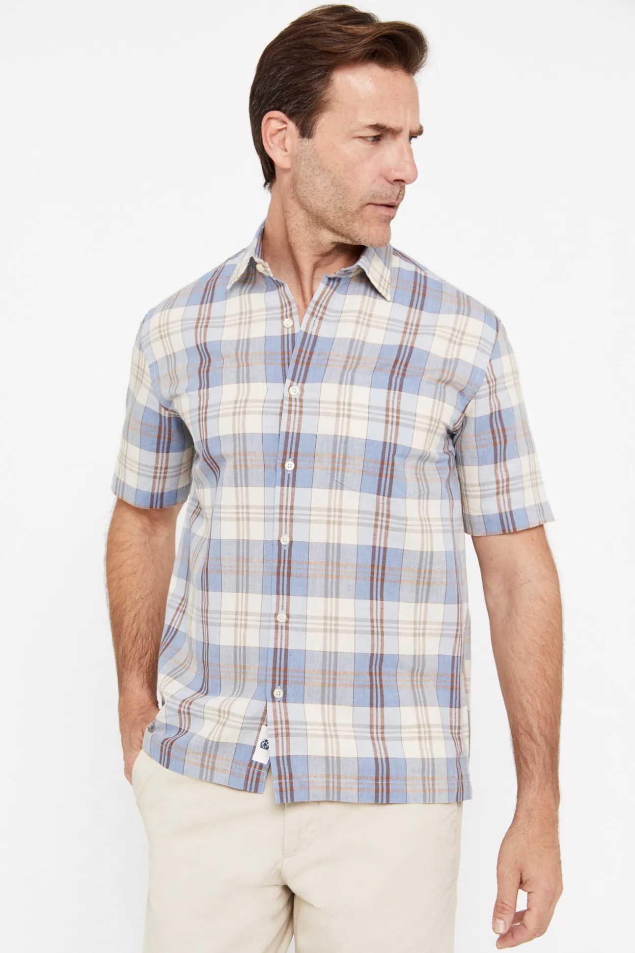 Camisa Cuadros Lino Algodon Manga Corta
