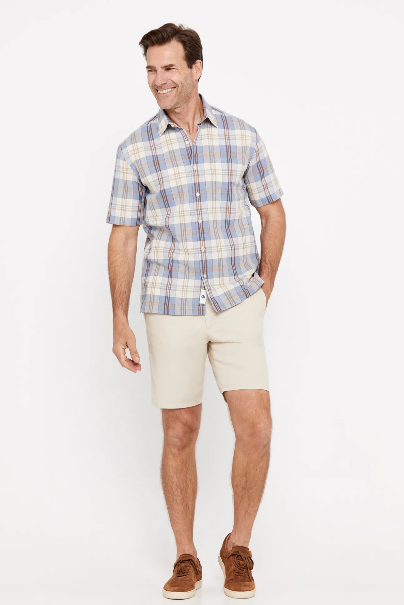 Camisa Cuadros Lino Algodon Manga Corta