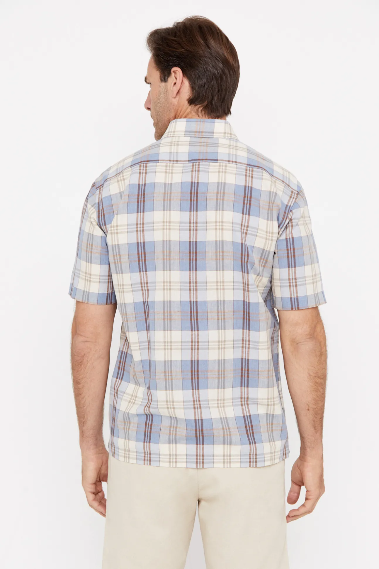 Camisa Cuadros Lino Algodon Manga Corta