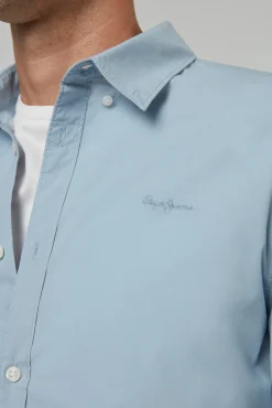 Camisa De Algodon Unicolor Slim Fit.