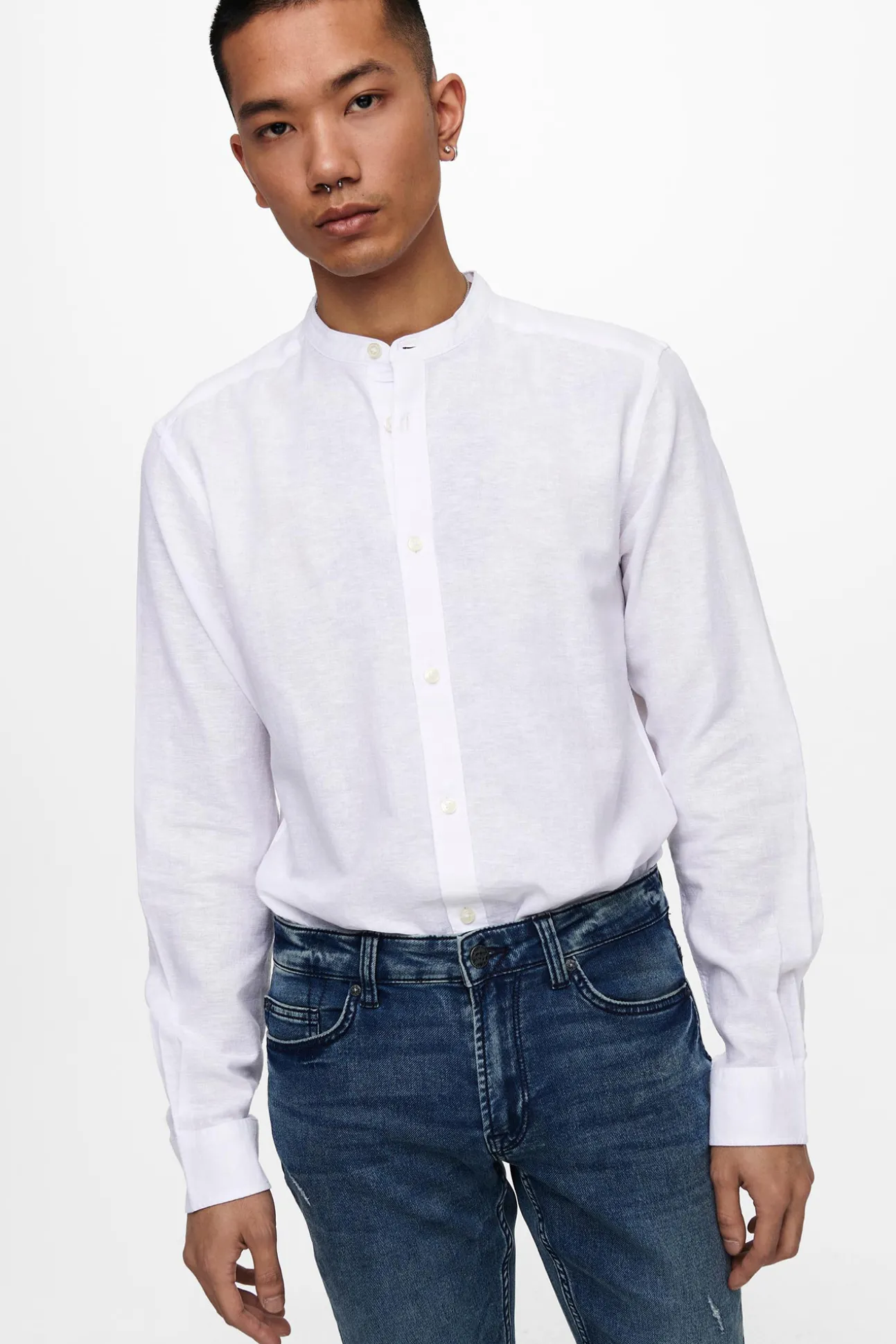 Camisa Lino Cuello Mao