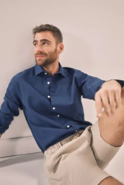 Camisa Slim Lino Manga Larga