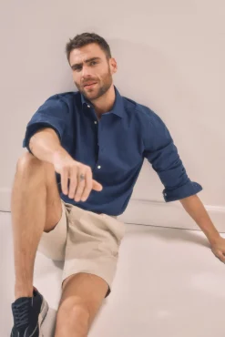 Camisa Slim Lino Manga Larga 
