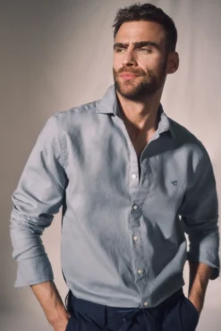 Camisa Slim Lino Manga Larga 