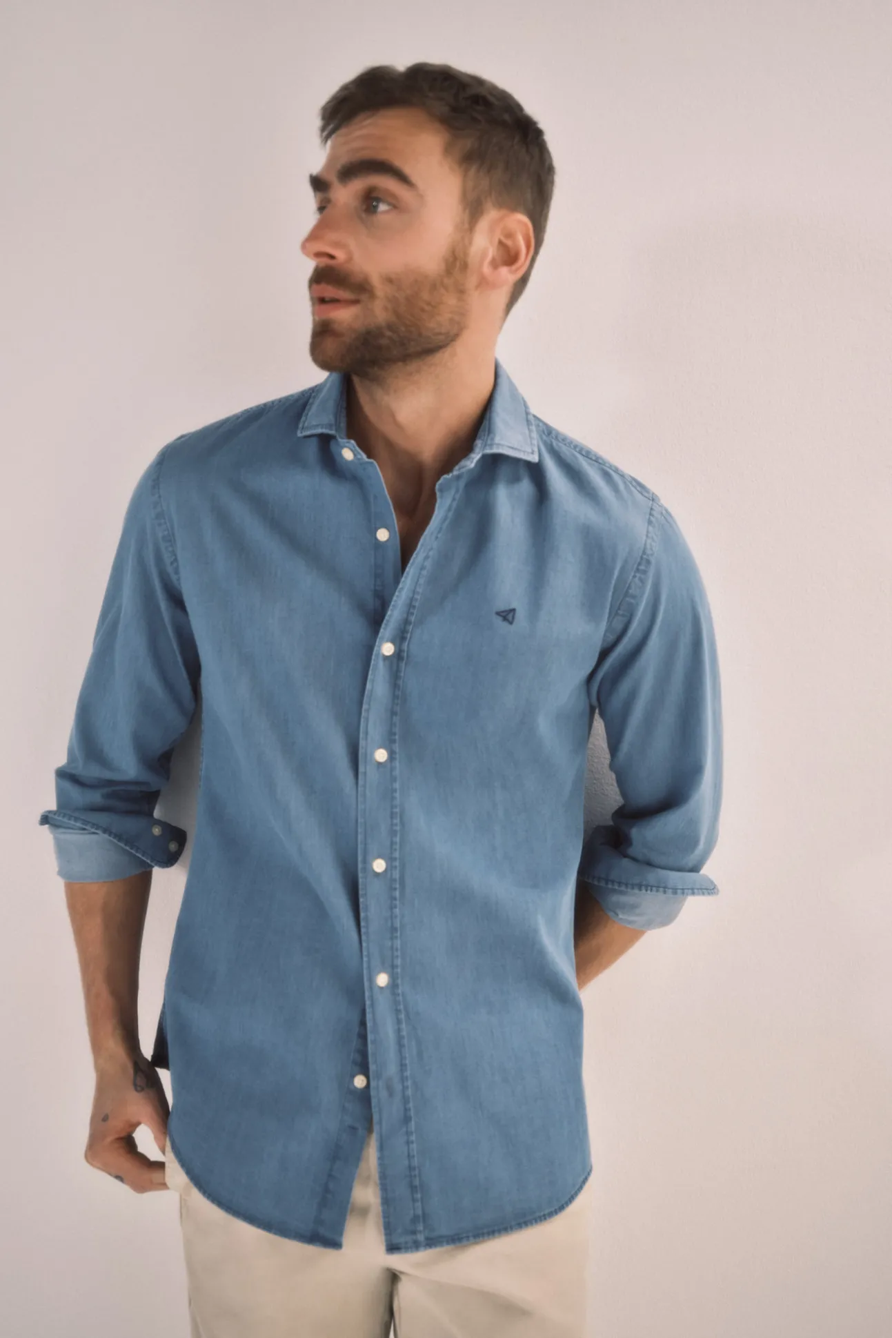 Camisa Slim Vaquera Manga Larga