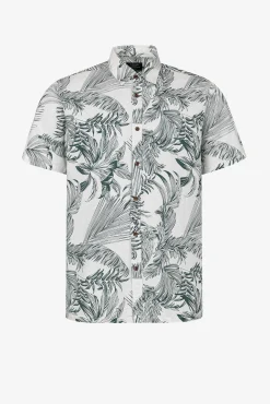 Camisa Slub Regular Fit Estampado Hojas