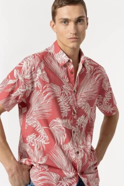 Camisa Slub Regular Fit Estampado Hojas