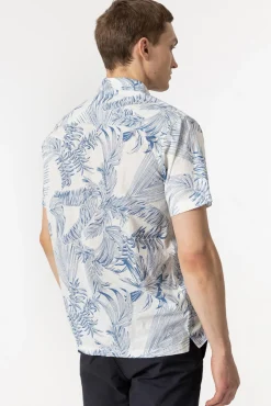 Camisa Slub Regular Fit Estampado Hojas