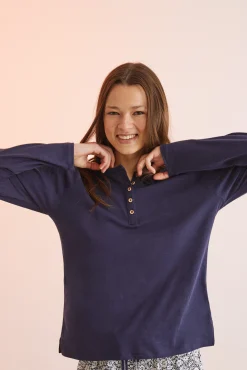 Camiseta Algodon Cuello Panadero Navy