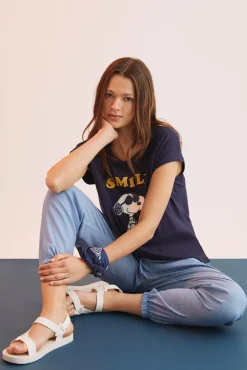 Camiseta Algodon Manga Corta Snoopy Navy