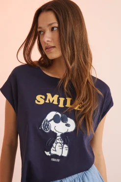 Camiseta Algodon Manga Corta Snoopy Navy