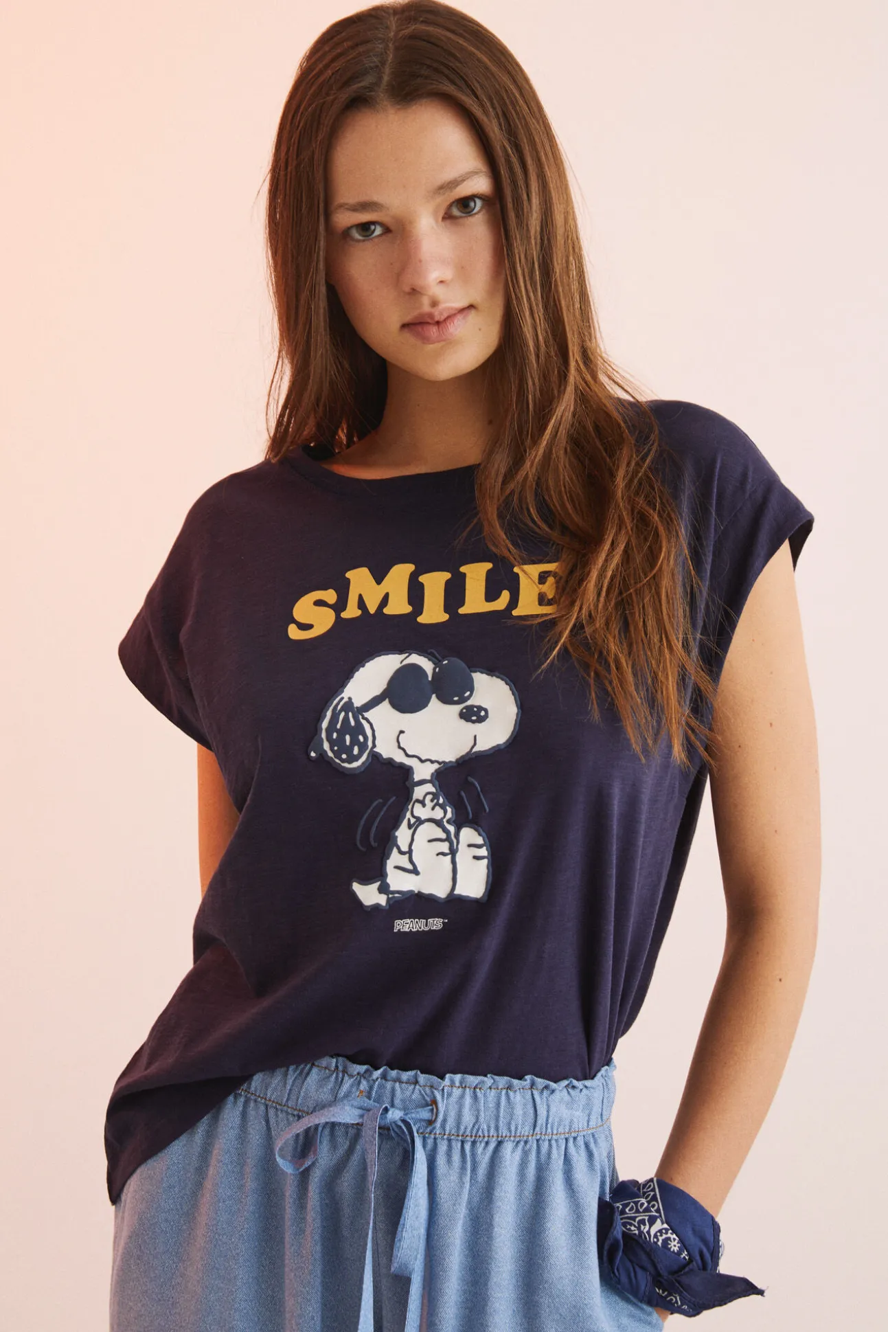 Camiseta Algodon Manga Corta Snoopy Navy