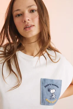 Camiseta Algodon Manga Corta Snoopy Marfil