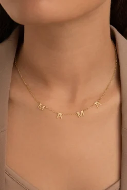 Collar Mama Letters Plata Baño Oro