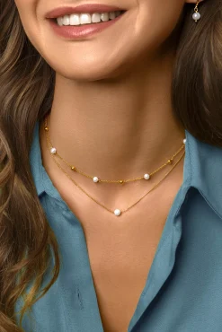 Collar Single Pearl Plata Baño Oro