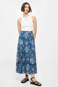Falda Larga Volante Estampada Lino Algodon