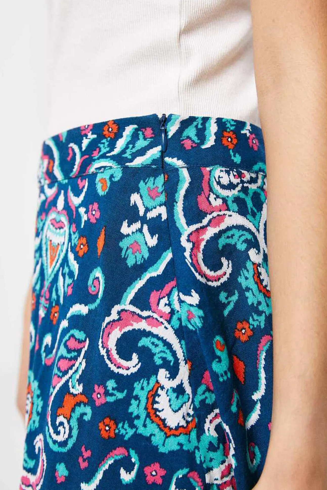 Falda Larga Volante Estampada Lino Algodon