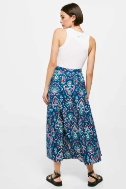 Falda Larga Volante Estampada Lino Algodon