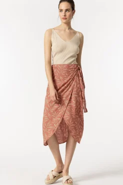 Falda Midi Cruzada Con Nudo Estampada