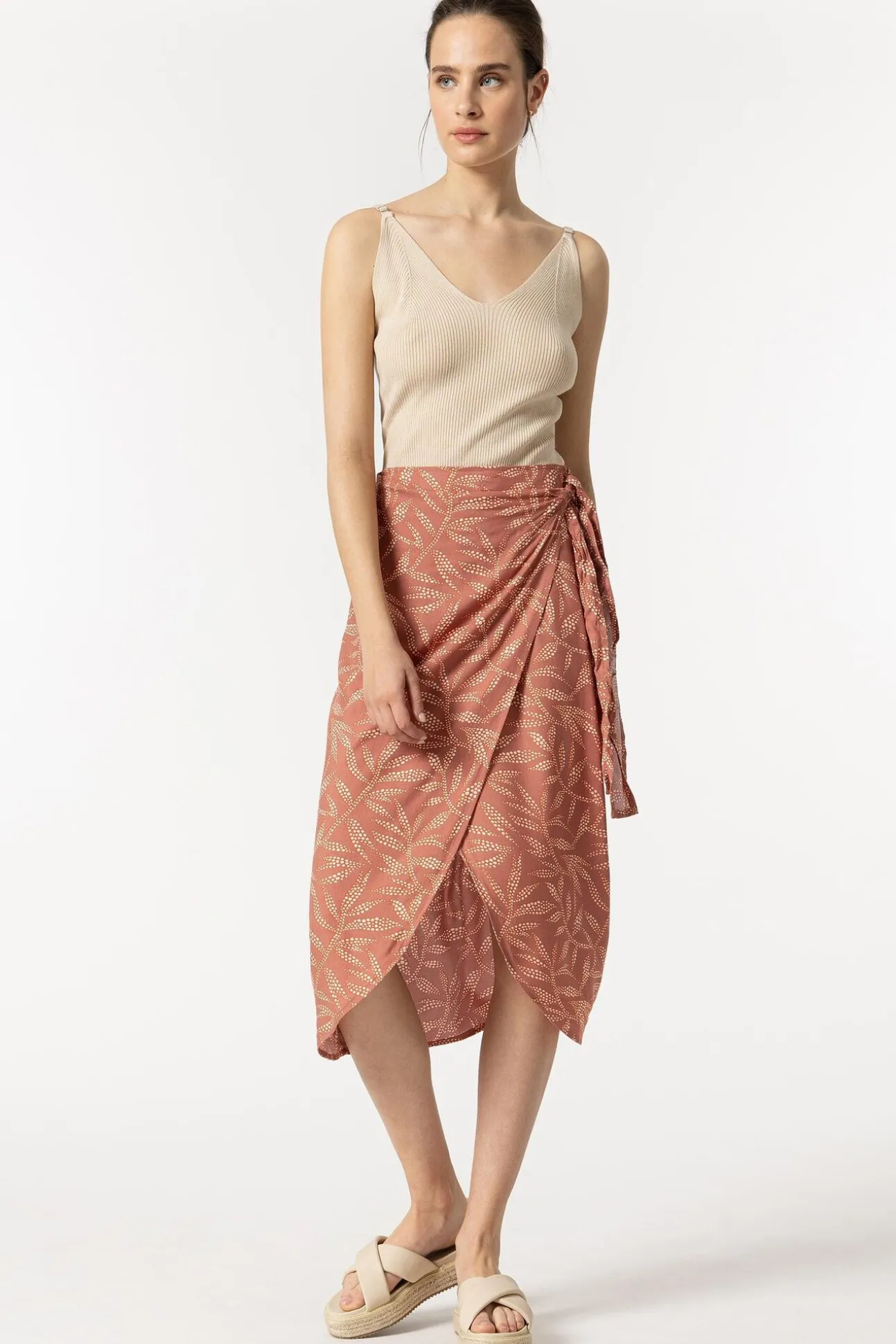 Falda Midi Cruzada Con Nudo Estampada