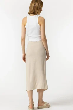 Falda Midi Lino Estampada Con Frunces
