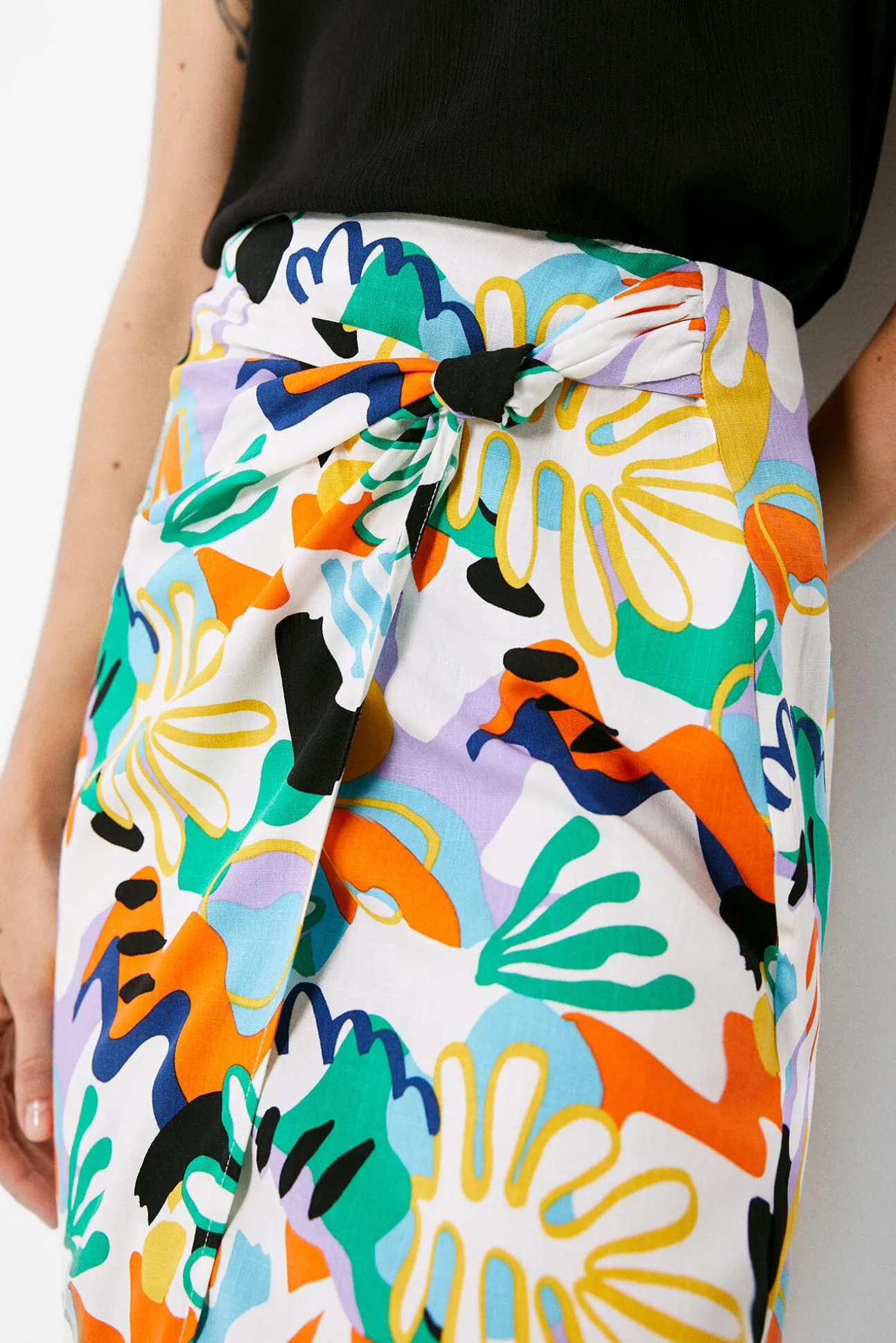 Falda Midi Nudo Estampada