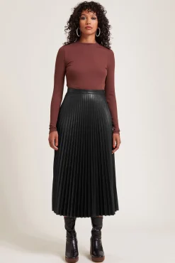 Falda Midi Plisada De Polipiel
