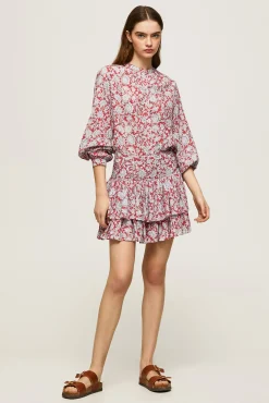 Falda Mini Estampada Con Volantes