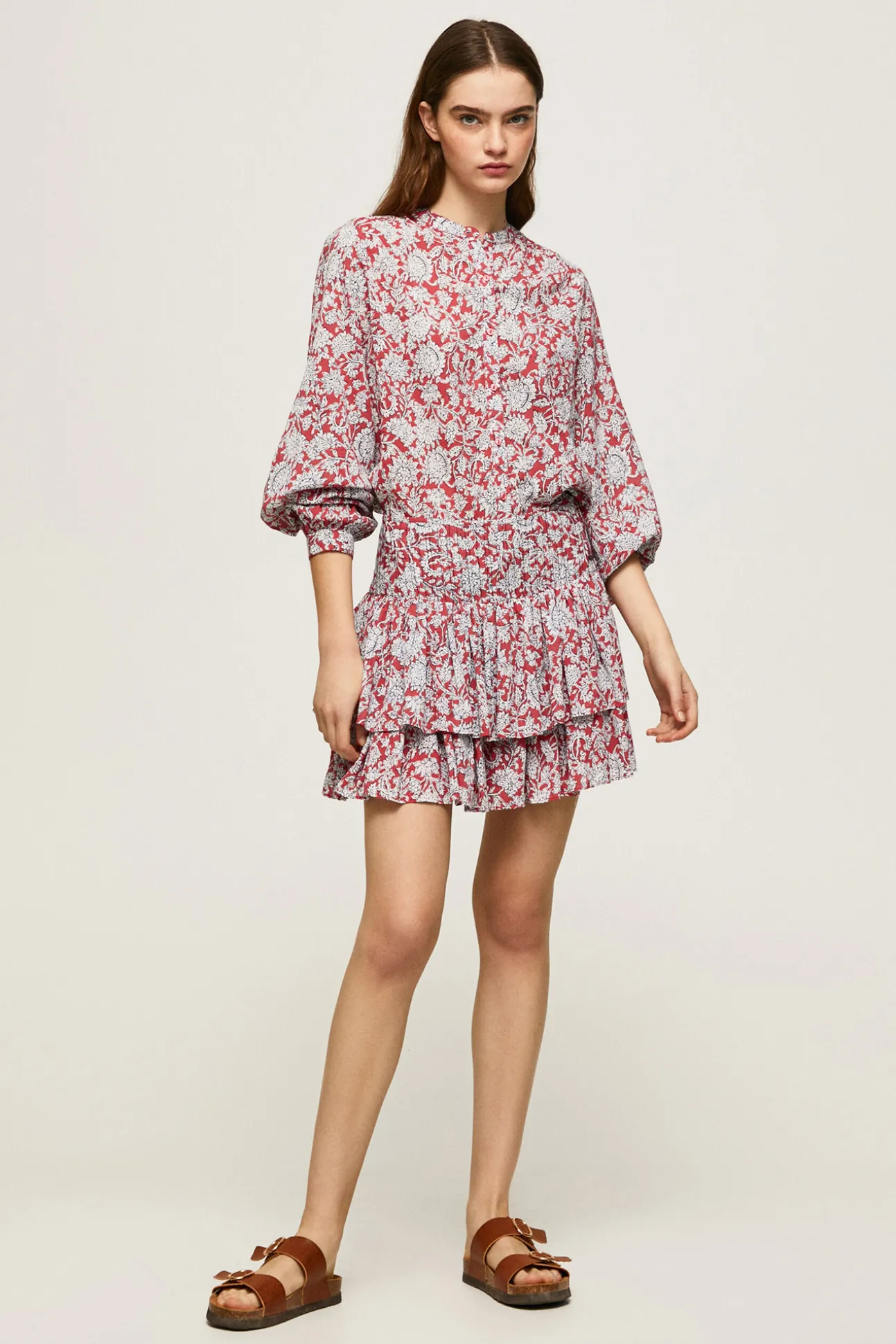 Falda Mini Estampada Con Volantes