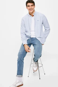 Jeans Slim Lavado Medio Ensuciado Rotos Reparados