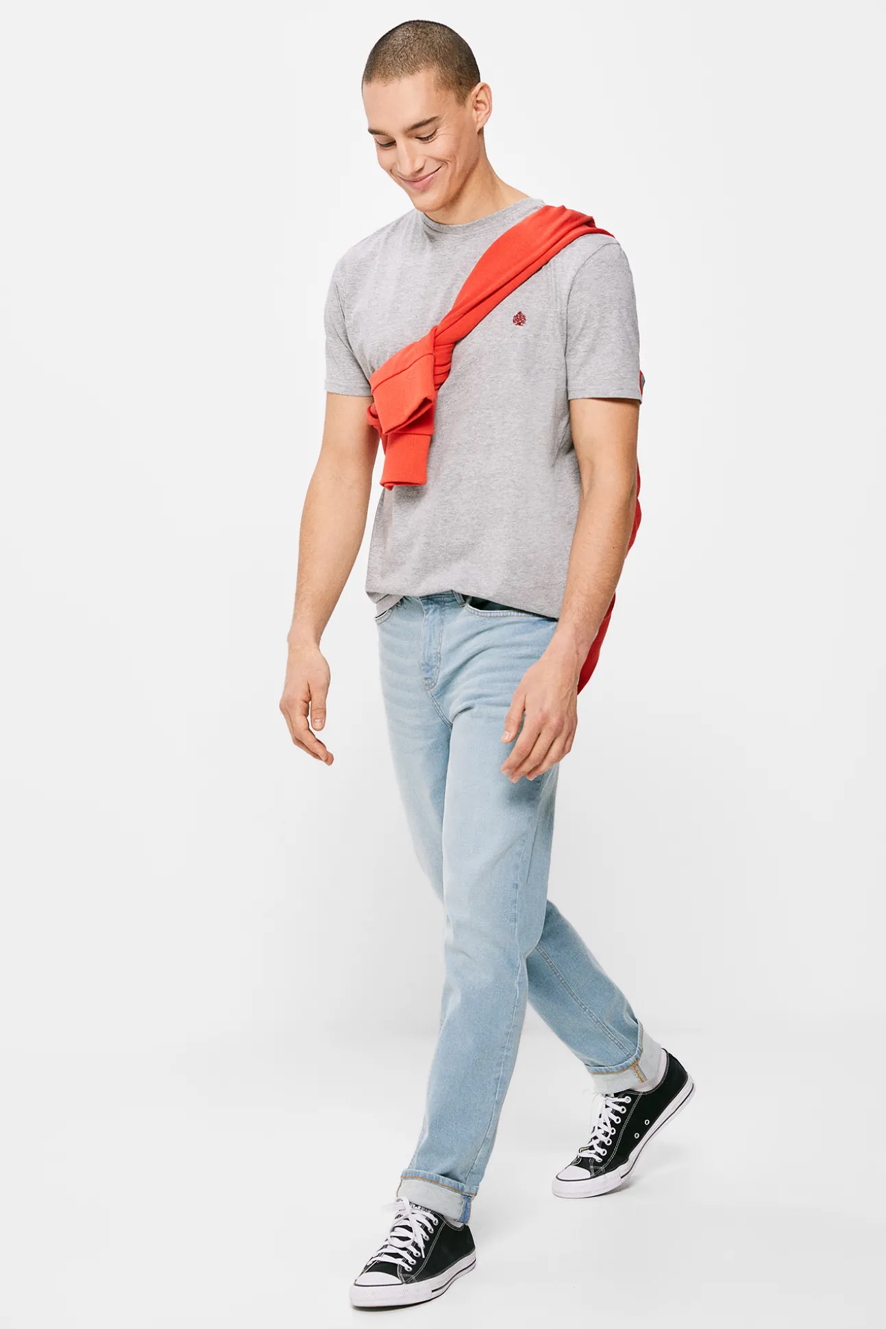 Jeans Slim Ligero Azul Verdoso Lavado Medio Claro