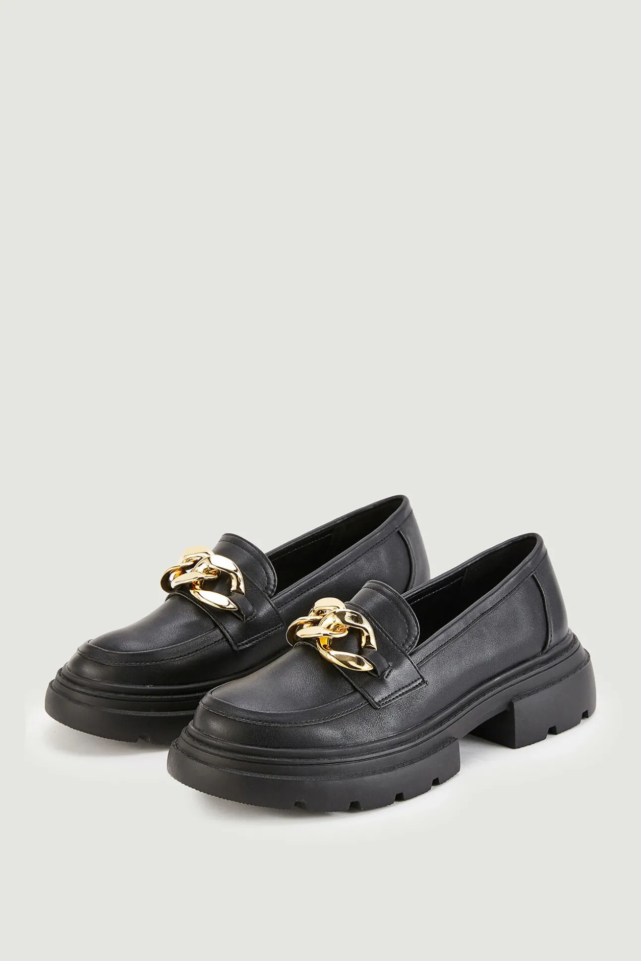 Mocasines Polipiel Chunky Con Hebillas Doradas