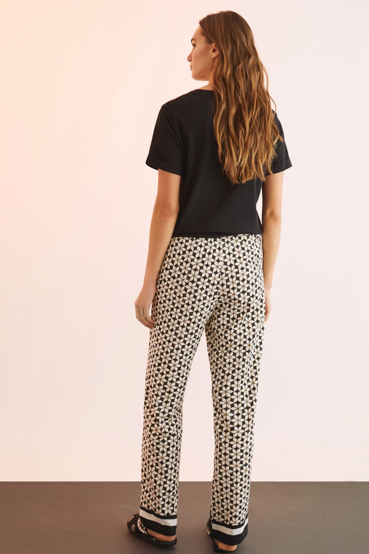 Pantalon 100% Algodon Estampado Geometrico