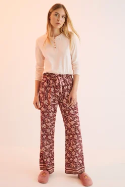 Pantalon Largo Flores Granate