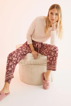 Pantalon Largo Flores Granate