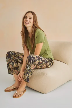 Pantalon Largo Recto Estampado Negro