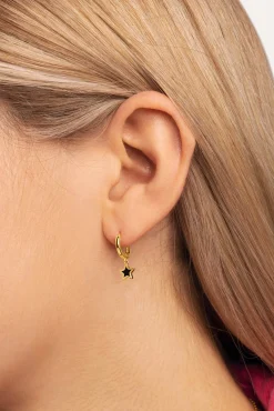 Pendientes Aro Star Black Enamel Oro