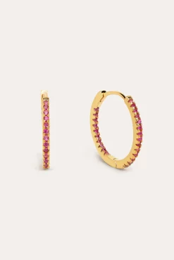 Pendientes Gleam Raspberry Plata Baño Oro