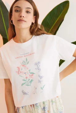 Pijama 100% Algodon Capri Blanco Flores