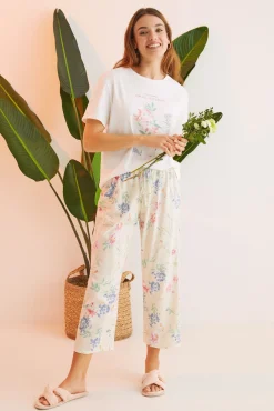 Pijama 100% Algodon Capri Blanco Flores