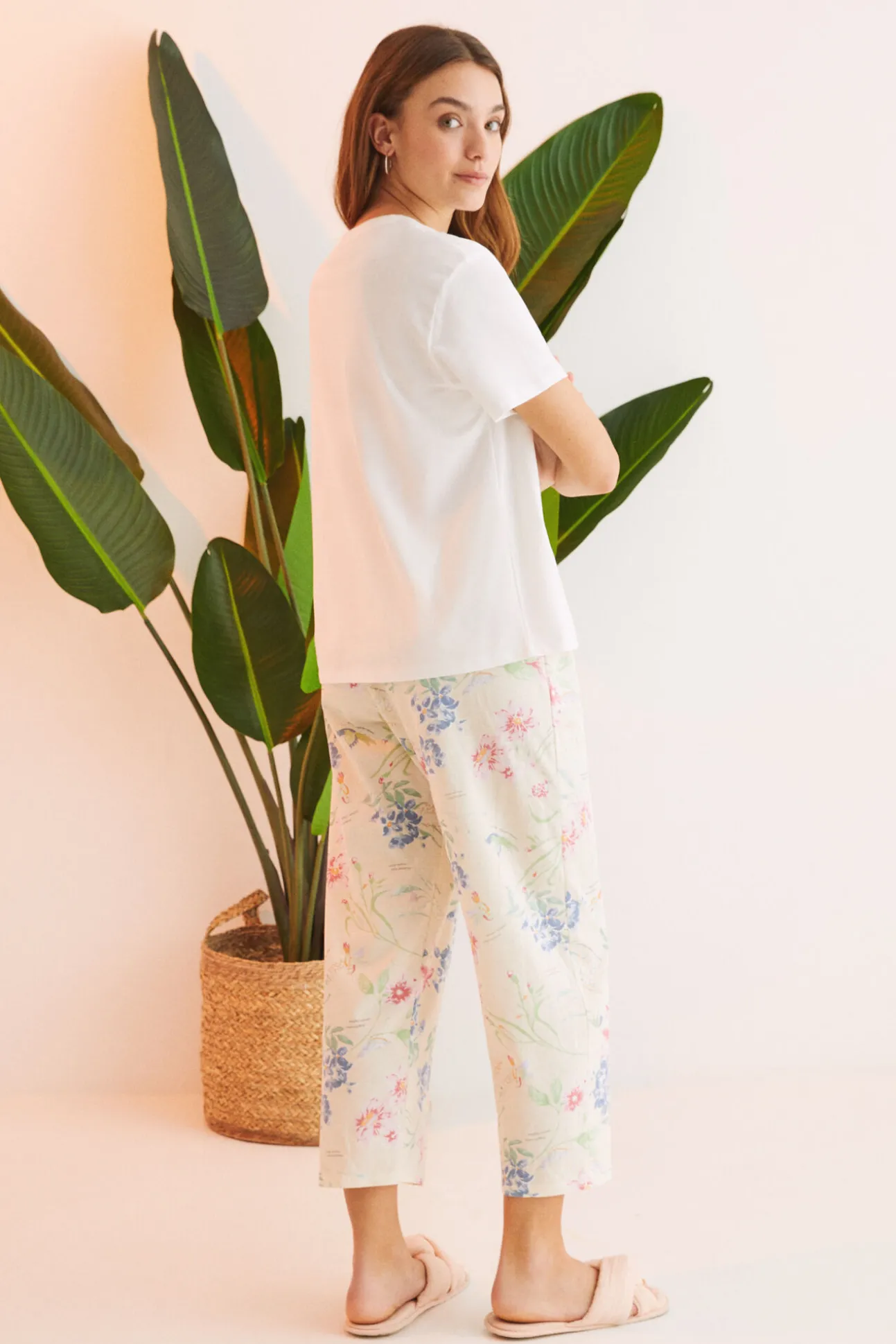 Pijama 100% Algodon Capri Blanco Flores